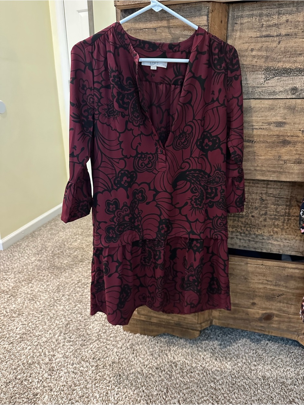Loft Fashion Burgundy Floral V-Neck Tunic Dress